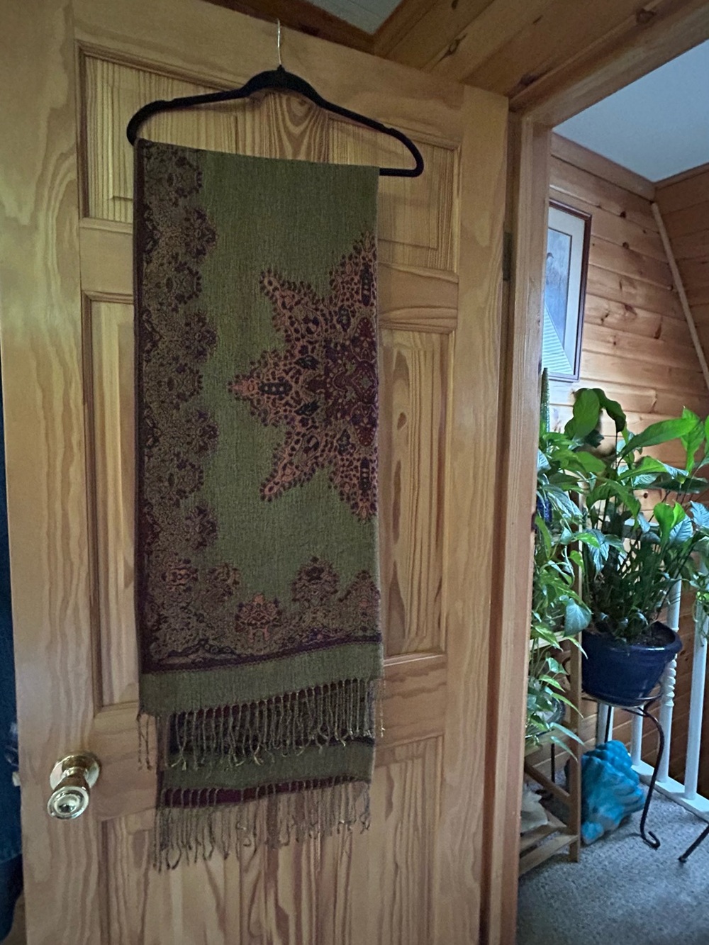 pashmina Burgundy and Olive Paisley Fringe Scarf